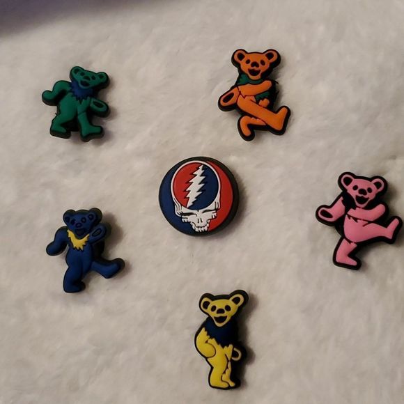 6 Grateful Dead Steal Your Face Dancing Bears Crocs Jibbitz Shoe Charms - Picture 2 of 7